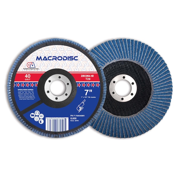 Continental Abrasives 7" x 7/8" 40 Grit T29 Zirconia High Density Flap Disc F-7030409H - main